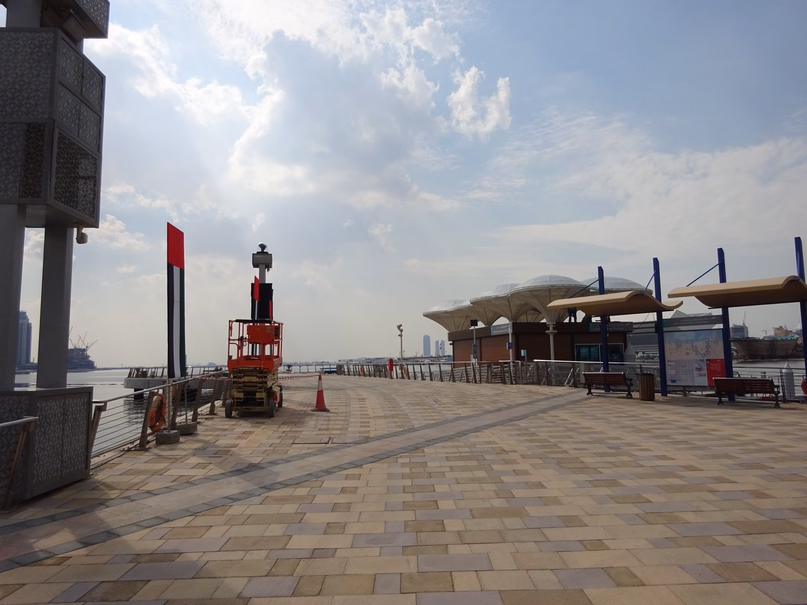 Waterfront promenade and ferry building at Dubai Festival City on Dubai Creek, a short walk from Marsa Boulevard