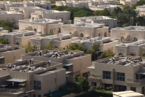Aerial view of a Dubai villa community, where shared housing Dubai rules cover room and villa sharing